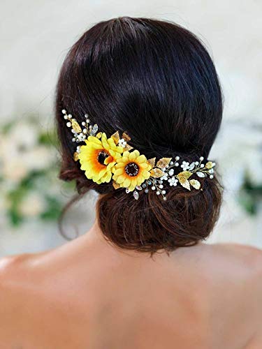 Book Cover Barogirl Wedding Hair Vine Accessory Sunflower Bride Headpiece Gold Flower Headband for Women and Girls