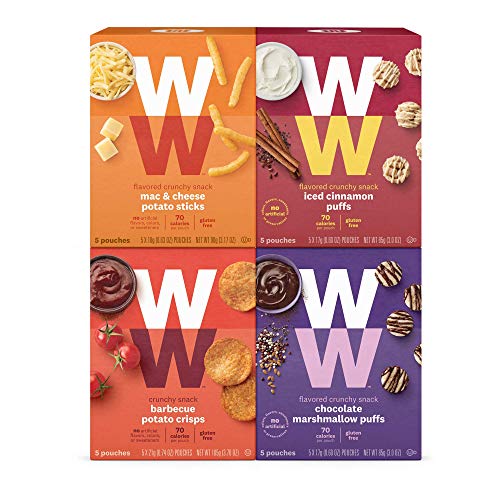 Book Cover WW Sweet and Savory Crunchy Variety Pack, Barbecue, Mac & Cheese, Chocolate Marshmallow & Iced Cinnamon Puffs, 2 SmartPoints- 5 of Each Flavor (20 Count Total) - Weight Watchers Reimagined