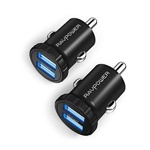 Book Cover Car Charger [2-Pack] RAVPower 24W 4.8A Mini Dual USB Car Adapter, Compatible with iPhone Xs Max XR X 8 7 Plus, iPad Pro Air Mini and Galaxy S9 S8 Plus, Edge Note Series and More (Black)