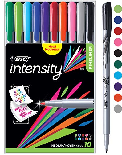 Book Cover BIC Intensity Fineliner Marker Pen, Medium Point (1.0mm), Assorted Colors, 10-Count
