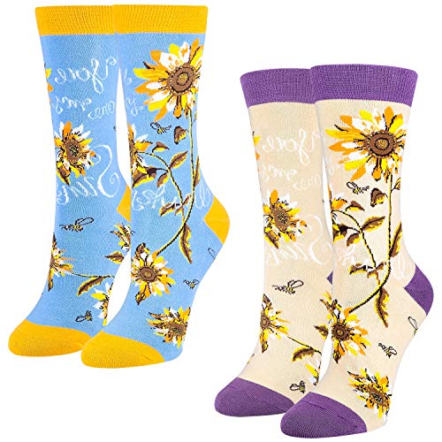 Book Cover Women's Novelty Funny Crazy Crew Socks Sunflower Fruit Adorable Funky Casual Socks for Girls Mother's Gift