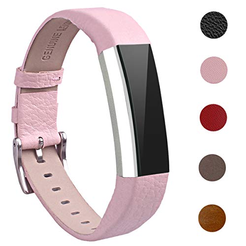 Book Cover Bands Compatible for Fitbit Alta and Fitbit Alta HR, Bear Village Genuine Leather Band for Fitbit Alta HR, Adjustable Replacement Sport Wrist Bands for Fitbit Alta Fitness Tracker - Pink