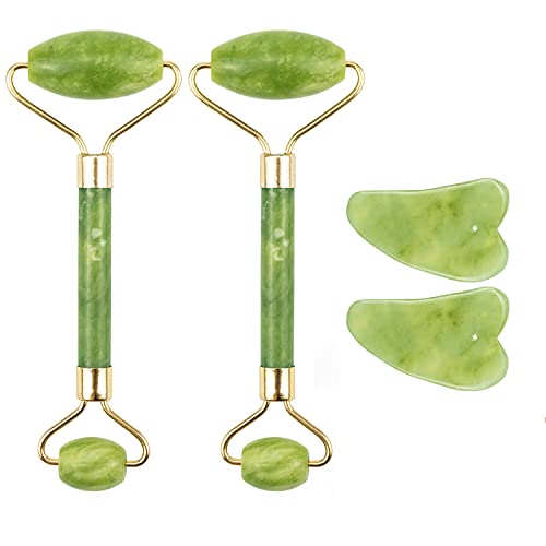 Book Cover EAONE 4 in 1 Gua Sha Facial Tools, Jade Roller Face Roller Skin Care Tools Massage Roller Eye Treatment Beauty Products for Face, Eye, Neck Body Muscle Relaxing Relieve Wrinkles