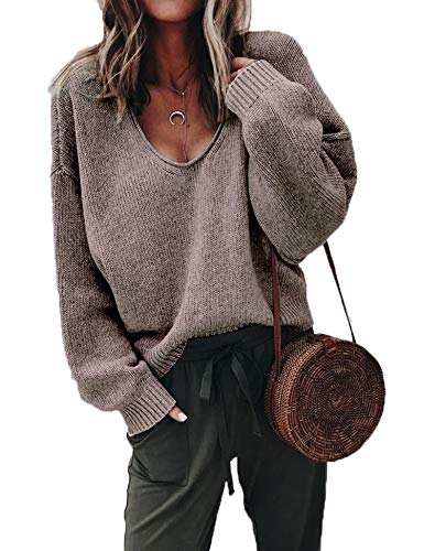 Book Cover ZHENWEI Womens V-Neck Sweater Pullover Long Sleeve Oversized Loose Sweatshirts