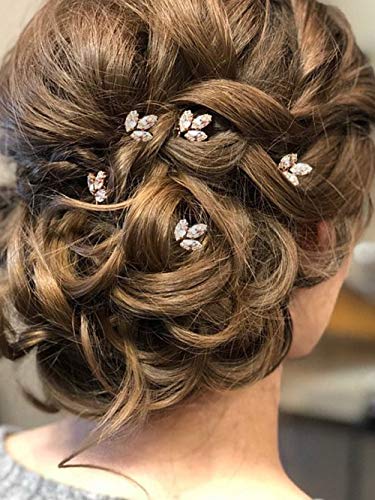 Book Cover Wedding Hair Pins for Bride, 5PCS Wedding Decorative Hair Pins Rose Gold with Rhinestone Hair Accessories for Wedding (Rose Gold Clearï¼‰