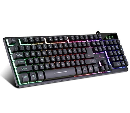 Book Cover RGB Gaming Keyboard USB Wired Gaming Keyboard with Dedicated Media Controls, Multiple Color Rainbow LED Backlit, 16.8 Million Lighting Colors Backlit Keys, Spill-Resistant and Durable Design