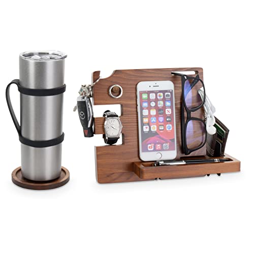 Book Cover Peraco Wood Docking Station for Men and Phone Organizer Station - Wooden Phone Docking Station for Men - Wooden Phone Stand  - Mens Docking Station and Organizer - Docking Station Organizer