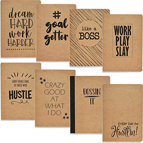 Book Cover Paper Junkie Kraft Motivational Journal Notebooks (8 Pack) 80 Pages, 8 Designs