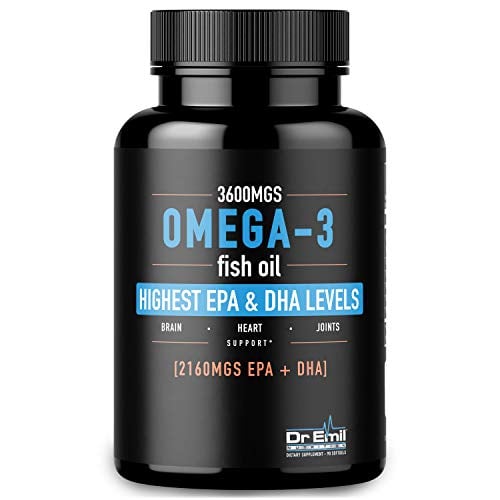 Book Cover Dr. Emil - Omega 3 Fish Oil (3600mg) - Highest EPA and DHA Levels (2160 mgs) - Burpless Super Absorption Softgels - Wild-Caught and Distilled for Purity