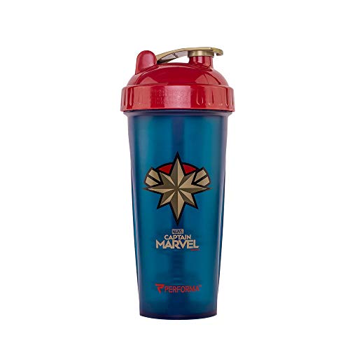 Book Cover PERFORMA Marvel Shaker - Original Series, Leak Free Protein Shaker Bottle With Actionrod Mixing Technology For All Your Protein Needs! Shatter Resistant & Dishwasher Safe (Captain Marvel)(28oz)