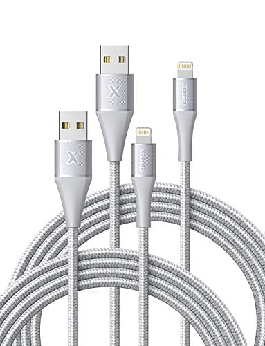 Book Cover XCENTZ iPhone Charger 3ft 2 Pack, Apple MFi Certified Lightning Cable High-Speed Braided Nylon iPhone Cable Premium Metal Connector for iPhone 11/11 Pro/Max/X/XS/XR/XS Max, iPad Pro/Mini/Air, Silver