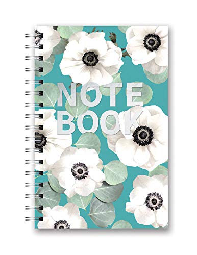 Book Cover Medium Hardcover Spiral Notebook by Studio Oh! - White Flowers on Slate Blue - 5.75
