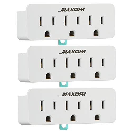 Book Cover Maximm (3-Pack) 3 Outlet Grounding Adapter With Grounding Plug White, Turn 2-Prong Outlet To 3-Wire Grounding Outlets, ETL Listed
