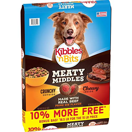 Book Cover Kibbles 'n Bits Meaty Middles Prime Rib Flavor, Dry Dog Food, 16.5 lb Bag