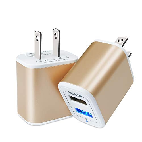 Book Cover USB Power Adapter, Wall Plug, Ailkin 2-Pack 5V/2.1A Fast Charging Cell Phone Cube Home/Travel Wall Charger Block Box Brick Base for Phone XS/XR/10/8/7, Pad, Samsung Galaxy, LG, HTC, More USB Plug