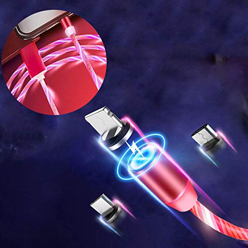 Book Cover YICHUMY LED Flowing USB Charger Cable Magnetic 3 in 1 USB Charging Cable Light UP Micro USB/USB Type C Cable Multi Charging Cord Compatible Universal USB Charging Cable with Most Cell Phones (Pink)