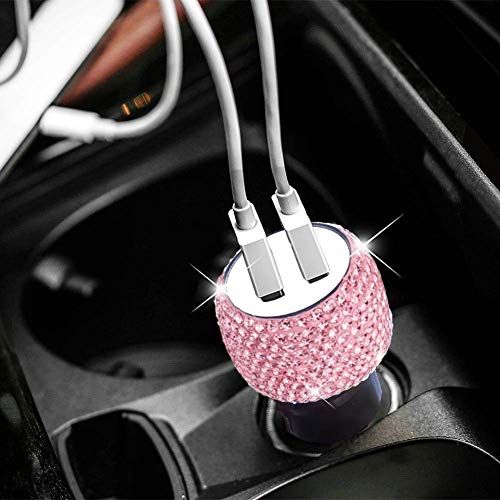Book Cover Dual USB Car Charger Bling Bling Handmade Rhinestones Crystal Car Decorations for Fast Charging Car Decors Pink for iPhone, iPad Pro/Air 2/Mini, Samsung Galaxy Note 9 8 S9 S9+,LG, Nexus, HTC, etc