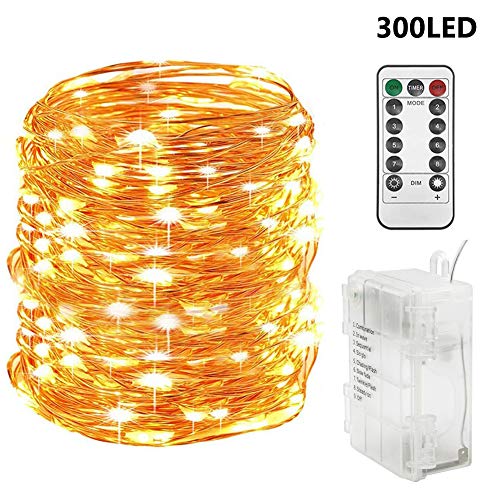Book Cover Twinkle Star 300 LED 99 FT Copper Wire String Lights Battery Operated 8 Modes with Remote, Waterproof Fairy String Lights for Indoor Outdoor Home Wedding Party Decoration, Warm White