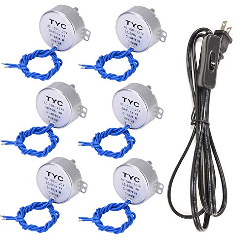 Book Cover 6PCS Synchronous Synchron Motor Turntable Motor 50/60Hz AC100~127V 4W CCW/CW Direction with 6ft Power Cord Switch Plug For Cup Turner,Cuptisserie,Hand-Made or Motor (5-6RPM)