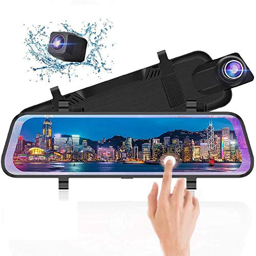 Book Cover 10 Inch Mirror Dash Cam Full Touch Screen, Poaeaon Backup Camera Stream Media, 1080P 170Â° Front and 1080P 150Â° Wide Angle Full HD Rear View Camera with G-Sensor, Night Vision