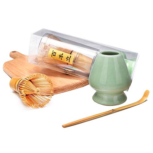 Book Cover Bamboo Matcha Tea Whisk Set (Chasen) Bamboo Scoop (Chashaku) Ceramic Whisk Holder Ceremonial Starter Matcha Kit for Traditional Japanese Tea Ceremony.