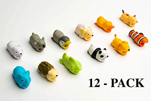 Book Cover Animal Cable Charger Protector 12-Pack Accessory Bites, Cute Pet Charging Cable Saver for iPhone & Samsung USB Cord, Gift