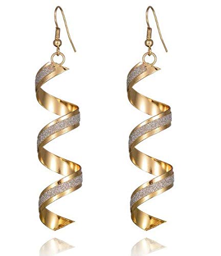 Book Cover Fashion Women Party Spiral Strip Hook Dangle Earrings (Golden)
