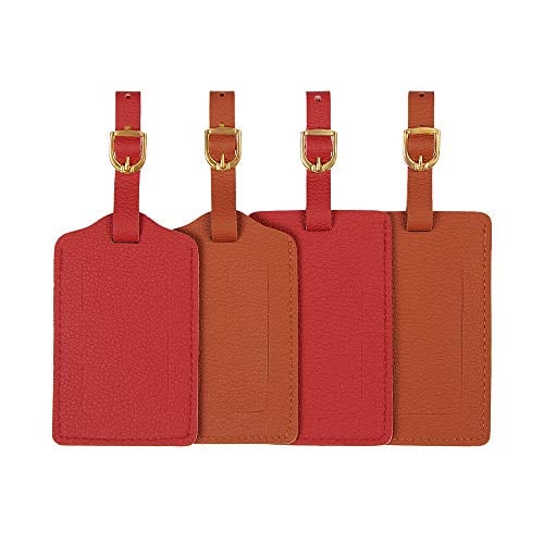 Book Cover Leather Luggage Tags Personalized Suitcase Tag Set Luggage id Holder with Full Back Privacy Cover-Set of 4