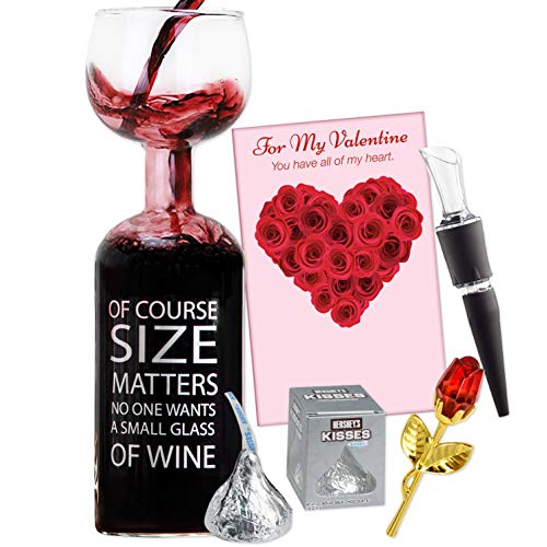 Book Cover Valentine Gift Set for Wine Lovers, 5 Piece Bundle Includes Wine Aerator, Ultimate Giant Wine Bottle Glass, Pretty 3