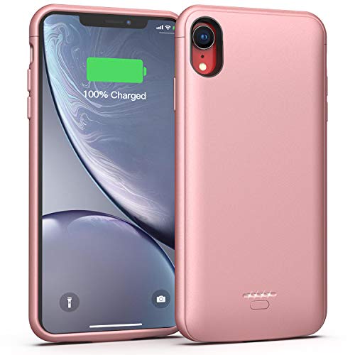 Book Cover Lonlif Battery Case for iPhone XR, 5000mAh Portable Charging Case Protective Extended Battery Charger Case Compatible with iPhone XR (Rose Gold)