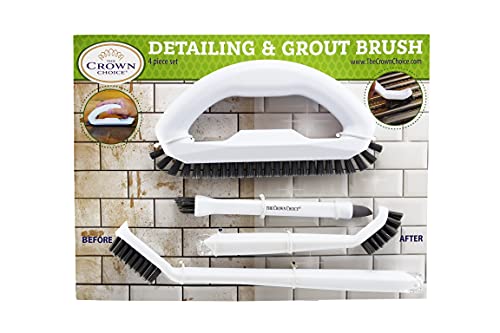 Book Cover Grout Cleaner Brush with Stiff Angled Bristles and 3-in-1 Grout Cleaning Brush Supplies to Deep Clean Tile Lines, Detail Kitchen, Scrub Bathroom, Shower | 4Pc Home Detail and Grout Cleaner Brushes Set