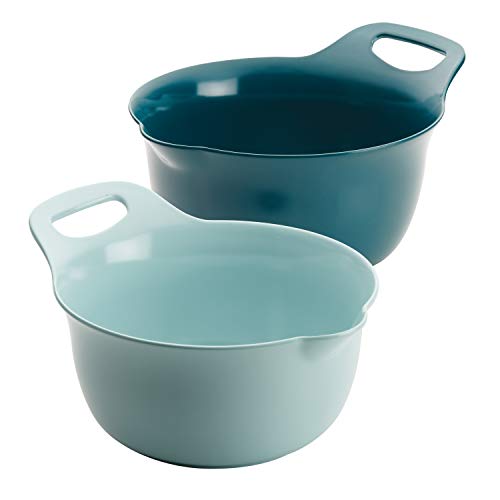 Book Cover Rachael Ray Tools and Gadgets Nesting / Stackable Mixing Bowl Set with Pour Spouts and Handle - 2 and 3 Quarts, Light Blue and Teal