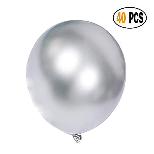 Book Cover Divine 40 Pcs 12 Inch Metallic Chrome Silver Balloons for Wedding Birthday Party Decoration Baby Shower Graduation
