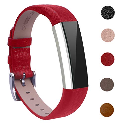 Book Cover Bands Compatible for Fitbit Alta and Fitbit Alta HR, Bear Village Genuine Leather Band for Fitbit Alta HR, Adjustable Replacement Sport Wrist Bands for Fitbit Alta Fitness Tracker - Red