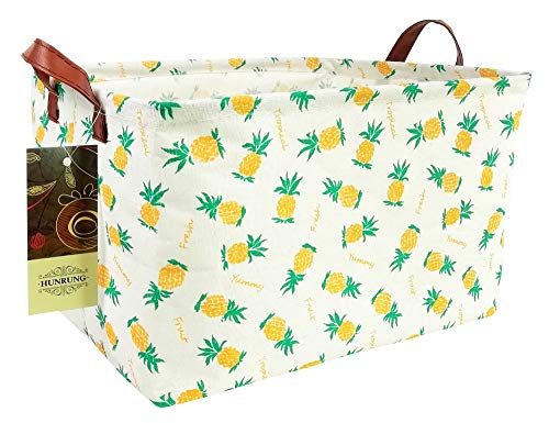 Book Cover HUNRUNG Rectangle Storage Basket Cute Canvas Organizer Bin for Pet/Kids Toys, Books, Clothes Perfect for Kid Rooms/Playroom/Shelves (Pineapple)