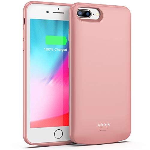 Book Cover Battery Case for iPhone 7 Plus/8 Plus/6 Plus/6s Plus,5500mAh Portable Protective Charging Case Compatible with iPhone 7 Plus/8 Plus/6 Plus/6s Plus (5.5 inch) Rechargeable Extended Battery (Rose Gold)