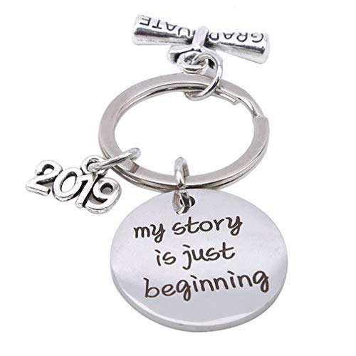 Book Cover GloryMM 2020 My Story is just Beginning Key Chain Jewelry Charm Keychain Class of Graduation Gift for Her and Him - Silver - One Size