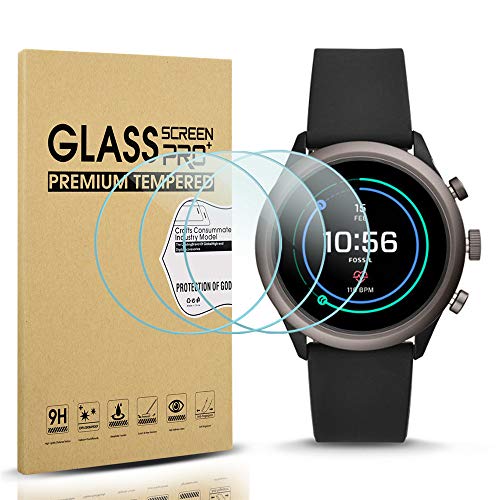 Book Cover Diruite 3-Pack for Fossil Sport 43mm 2018 Screen Protector Tempered Glass for Fossil Sport 43mm Gen 4 Watch [2.5D 9H Hardness] [Anti-Scratch] [Bubble-Free] - Permanent Warranty Replacement
