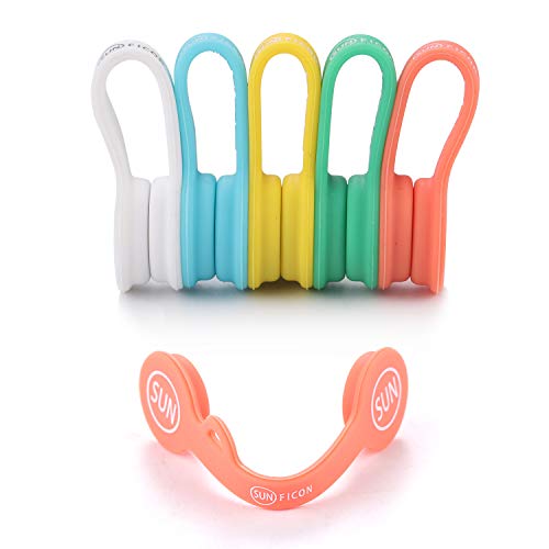 Book Cover SUNFICON Magnetic Cable Organizers Clips Earbuds Cords Winder Bookmark Clips Whiteboard Noticeboard Fridge Magnets USB Cable Manager Ties Straps for Home,Office,School 5 Pack Assorted Light Colors