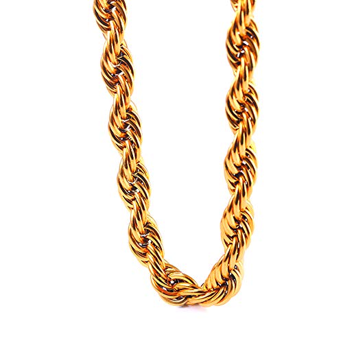 Book Cover TUOKAY 12mm Heavy Huge Fake Gold Rope Chain Necklace for School Rapper Show, Sparkling Big 18K Fake Gold Rope Chain for Rap Gangsta, 24