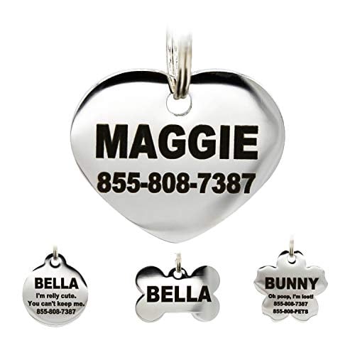 Book Cover Stainless Steel Pet ID Tags - Engraved Personalized Dog Tags , Cat Tags Front & Back up to 8 Lines of Text â€“ Bone, Round, Heart, Flower, Badge, House, Star, Rectangle, Bow Tie