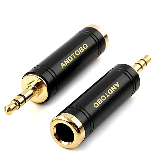 Book Cover ANDTOBO 1/4'' to 3.5mm Stereo Pure Copper Headphone Adapter,3.5mm(1/8'') Plug Male to 6.35mm (1/4'') Jack Female Stereo Adapter for Headphone, Amp Adapte, Black 2-Pack