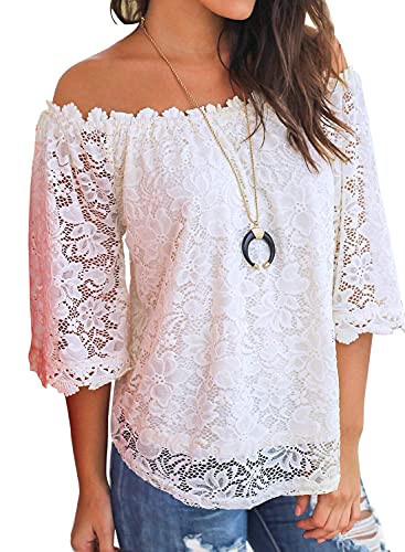 Book Cover MIHOLL Women's Lace Off Shoulder Tops Casual Loose Blouse Shirts