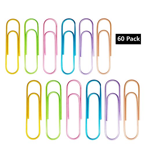 Book Cover Kbraveo 60 Pack 4 inches Multicolored Extra Large Paper Clips Giant Paper Clip Paper Clips Holder for Office Supply,6 Colors
