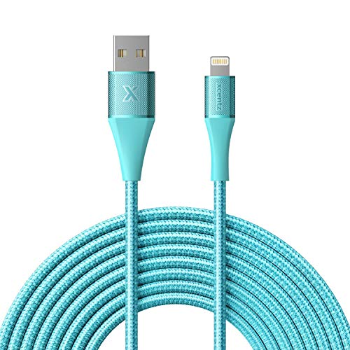 Book Cover Xcentz iPhone Charger 10ft, MFi Certified Lightning Cable, Braided Nylon High-Speed iPhone Cable with Premium Metal Connector for iPhone 11/X/XS/XR/XS Max/8/7/6/5S/SE, iPad Pro/Mini/Air, Blue