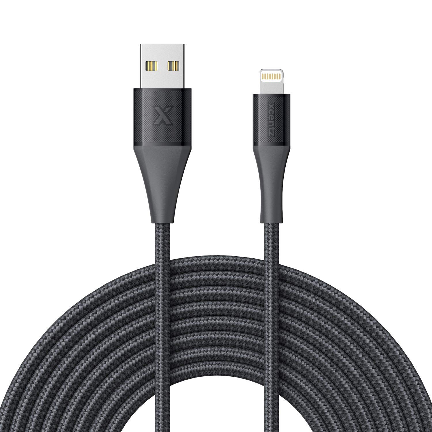 Book Cover XCENTZ iPhone Charger 10ft, MFi Certified Lightning Cable, Braided Nylon High-Speed iPhone Cable with Premium Metal Connector for iPhone 11/X/XS/XR/XS Max/8/7/6/5S/SE, iPad Mini/Air, Black