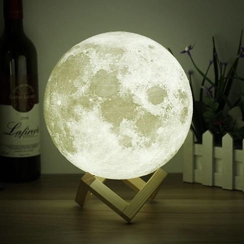 Book Cover 3D Space Moon Light-3D Printing Moon-Stepless Dimmable-Moon Lamp Shade-Warm and White Touch Control USB Charging Decor-Lunar Night Light with Wooden Mount-Moon Gifts (4.7 inch)