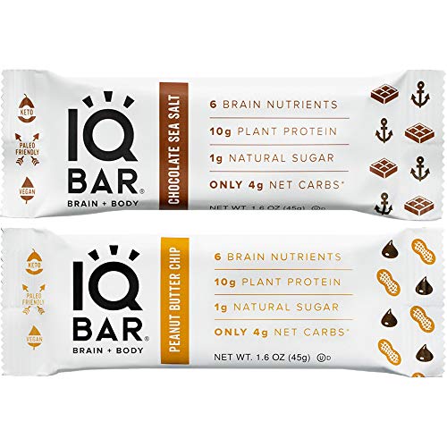 Book Cover IQ BAR Brain + Body Bar Chocolate Lovers Variety Pack | 10g Plant Protein, 1g Sugar, 4g Net Carbs, Keto, Paleo Friendly, Vegan, Gluten Free, Low Carb, 1.6oz Bar, 6 Count