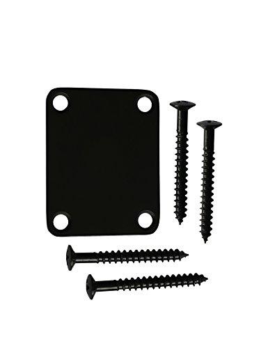 Book Cover Metallor Guitar Neck Plate Standard 4 Holes with Screws 64 x 51mm Compatible with Strat Tele Style Electric Guitar Jazz Bass Parts Replacement Pack of 1Set Black.