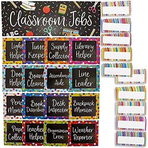 Book Cover Classroom Job Chart Set with Name Tags for Bulletin Boards (17.5 x 6 in, 66 Pieces)